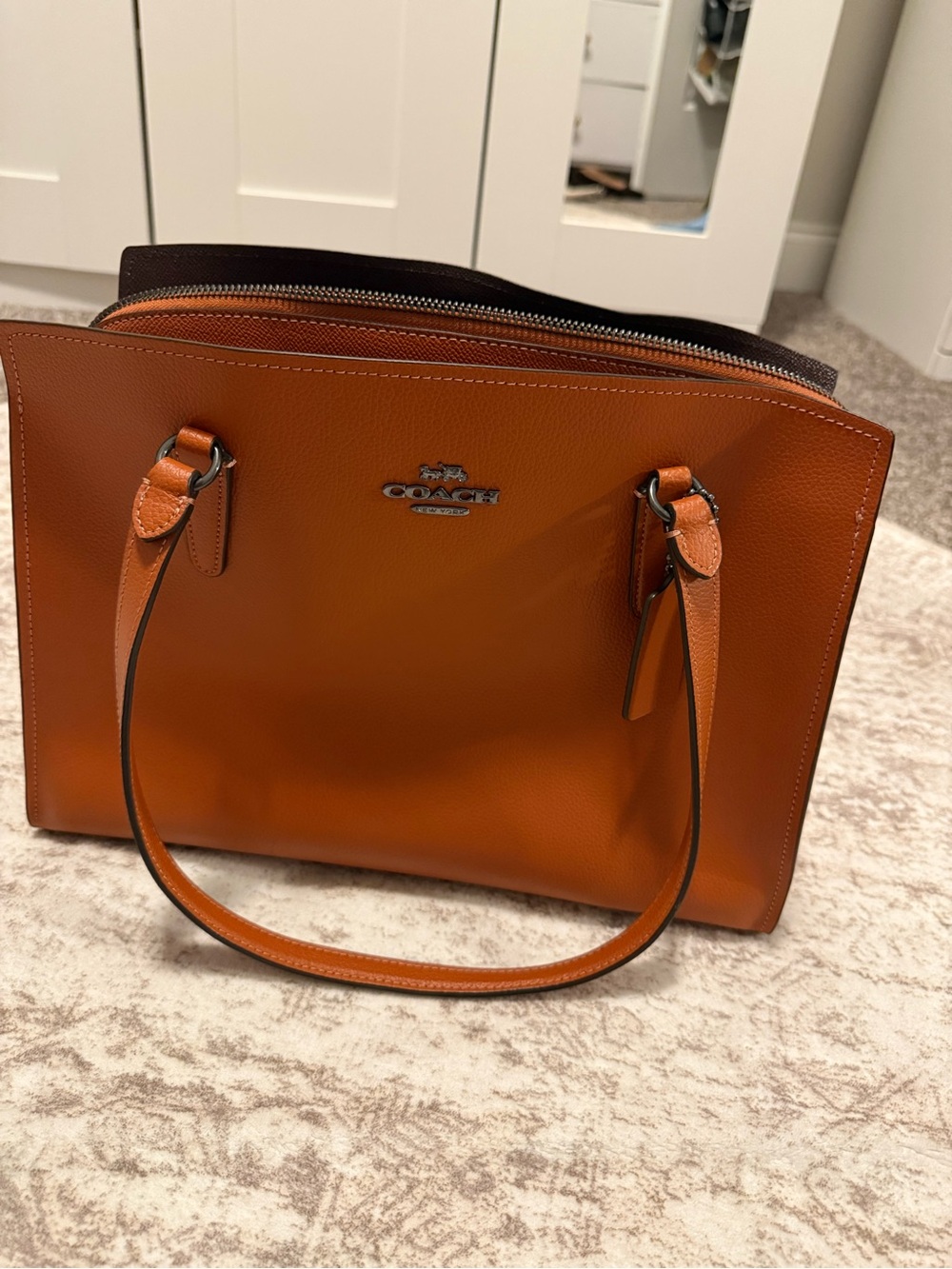 Coach Orange Pebbled Leather Tote with Zip Top